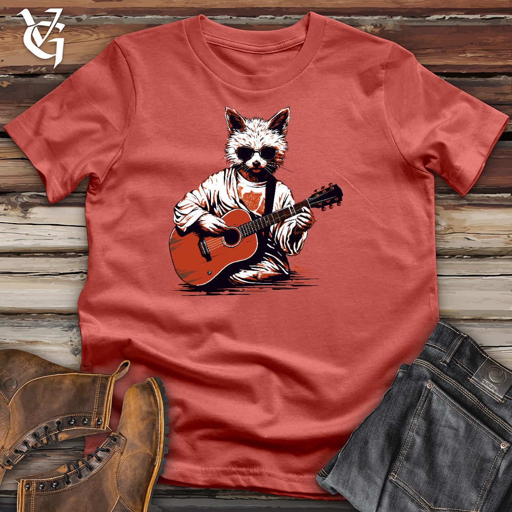 Viking Goods Super Cool Cat Playing Guitar Cotton Tee Rust / L