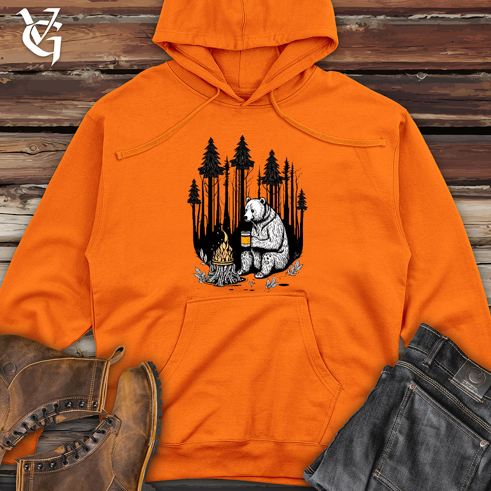 Viking Goods Bear Happy Hour Midweight Hooded Sweatshirt Safety Orange / L