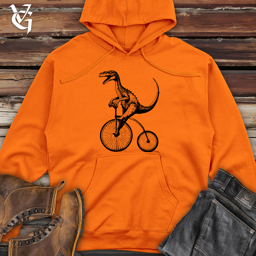 Viking Goods Dinosaur Cyclist Midweight Hooded Sweatshirt Safety Orange / L