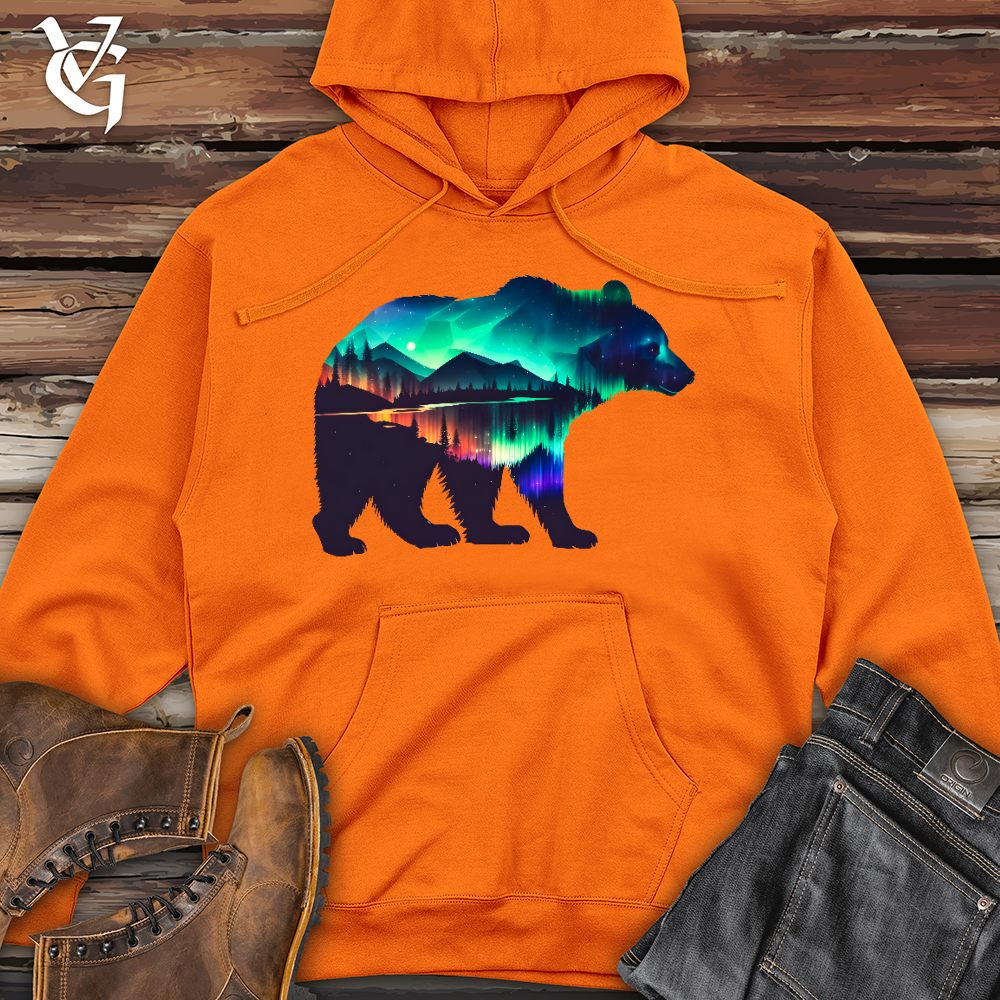 Viking Goods Northern Lights Bear Midweight Hooded Sweatshirt Safety Orange / L
