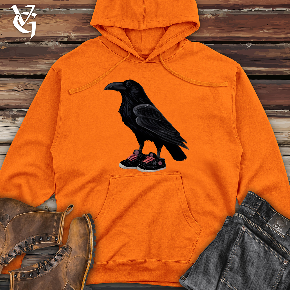 Viking Goods Raven Wearing Sneakers Midweight Hooded Sweatshirt Safety Orange / L