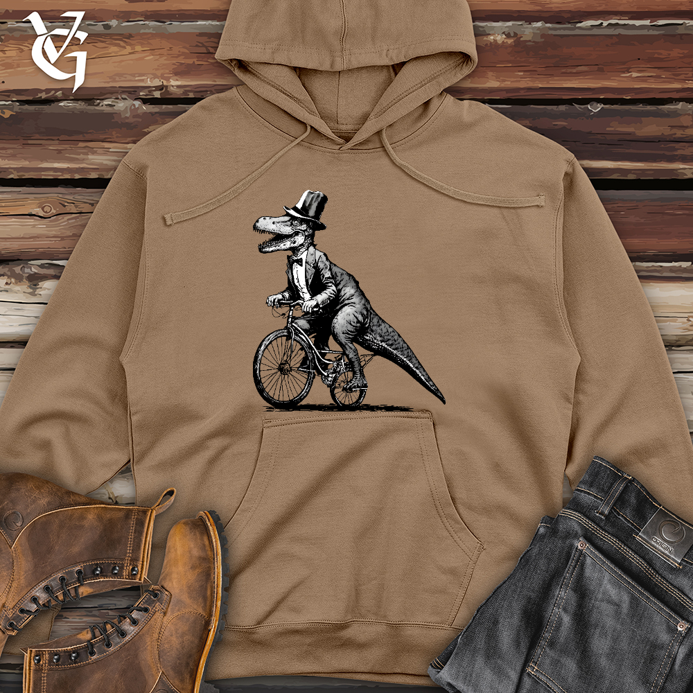 Viking Goods Dinosaur Riding a Bike Midweight Hooded Sweatshirt Sandstone / L