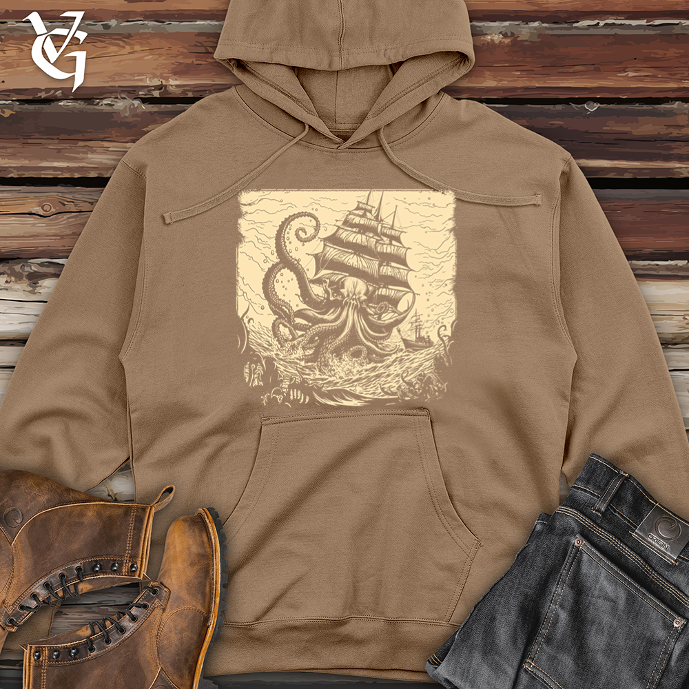 Viking Goods Kraken At Sea Midweight Hooded Sweatshirt Sandstone / L