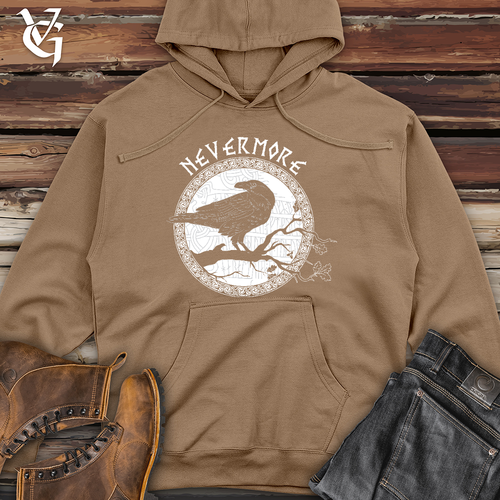 Viking Goods Nevermore White Winter Raven Midweight Hooded Sweatshirt Sandstone / L