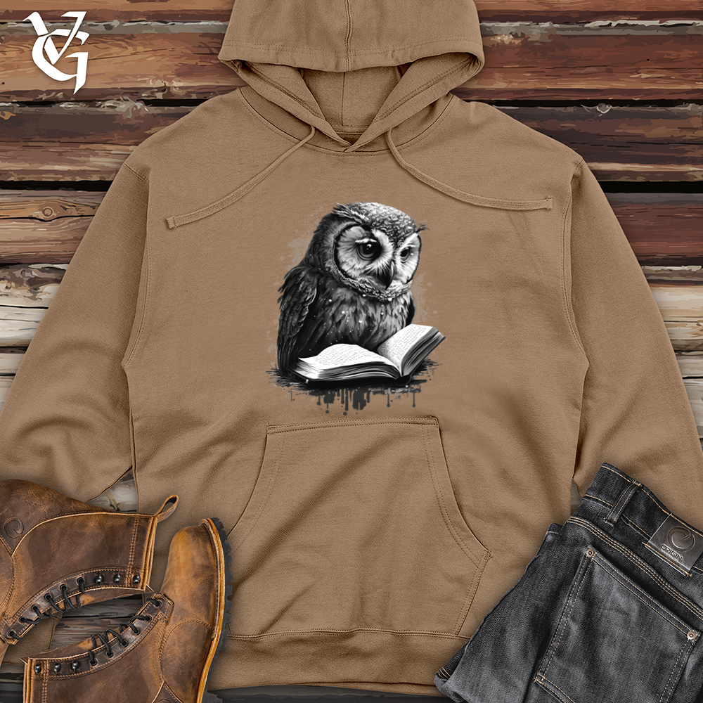 Viking Goods Owl Reading Book Midweight Hooded Sweatshirt Sandstone / L