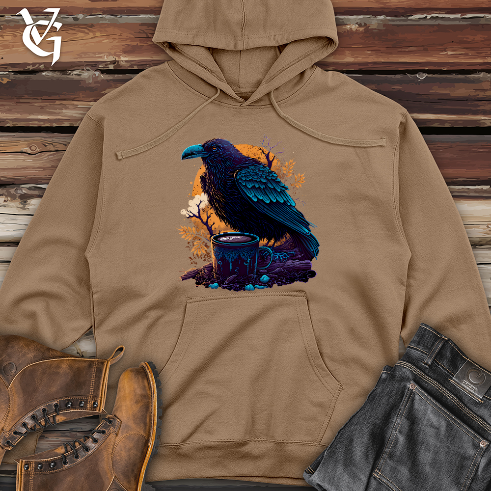 Viking Goods Raven Drinking Coffee  Midweight Hooded Sweatshirt Sandstone / L
