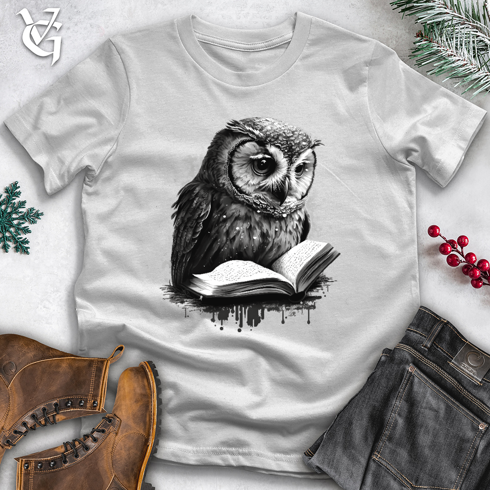 Viking Goods Owl Reading Book Cotton Tee Solid Athletic Grey / L