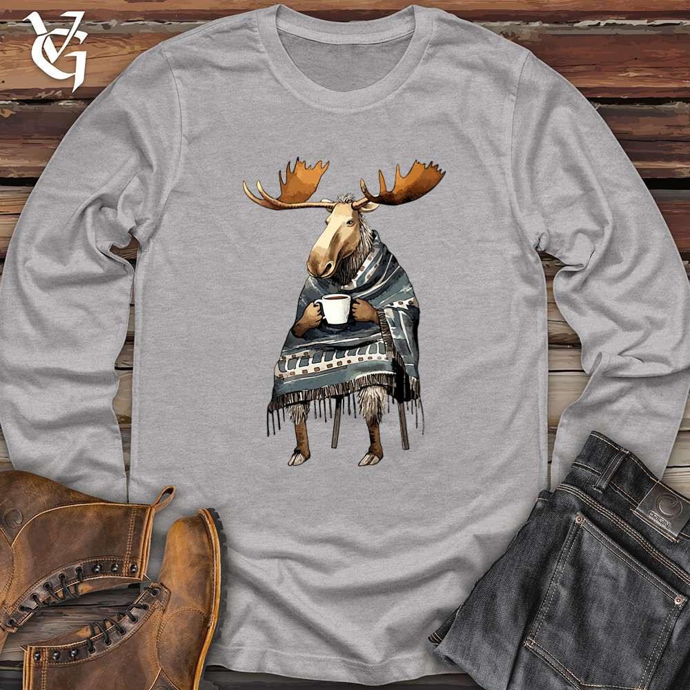 Viking Goods Coffee Drinking Moose Softstyle Long Sleeve Sport Grey / L