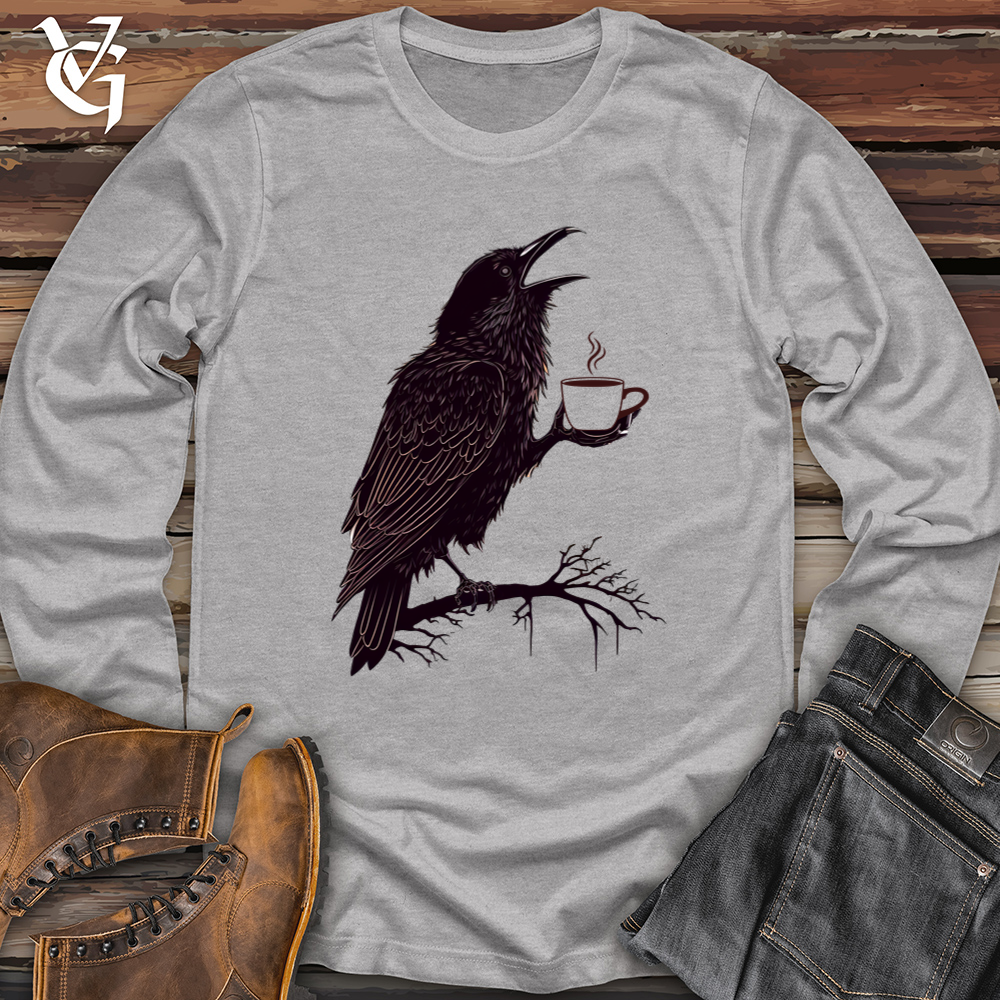 Viking Goods Raven Coffee Art Softstyle Long Sleeve Sport Grey / L