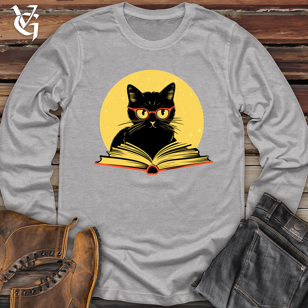 Viking Goods Retro Bookish Black Cat Softstyle Long Sleeve Sport Grey / L