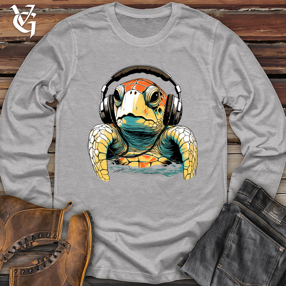 Viking Goods Turtle With Headphone Softstyle Long Sleeve Sport Grey / L