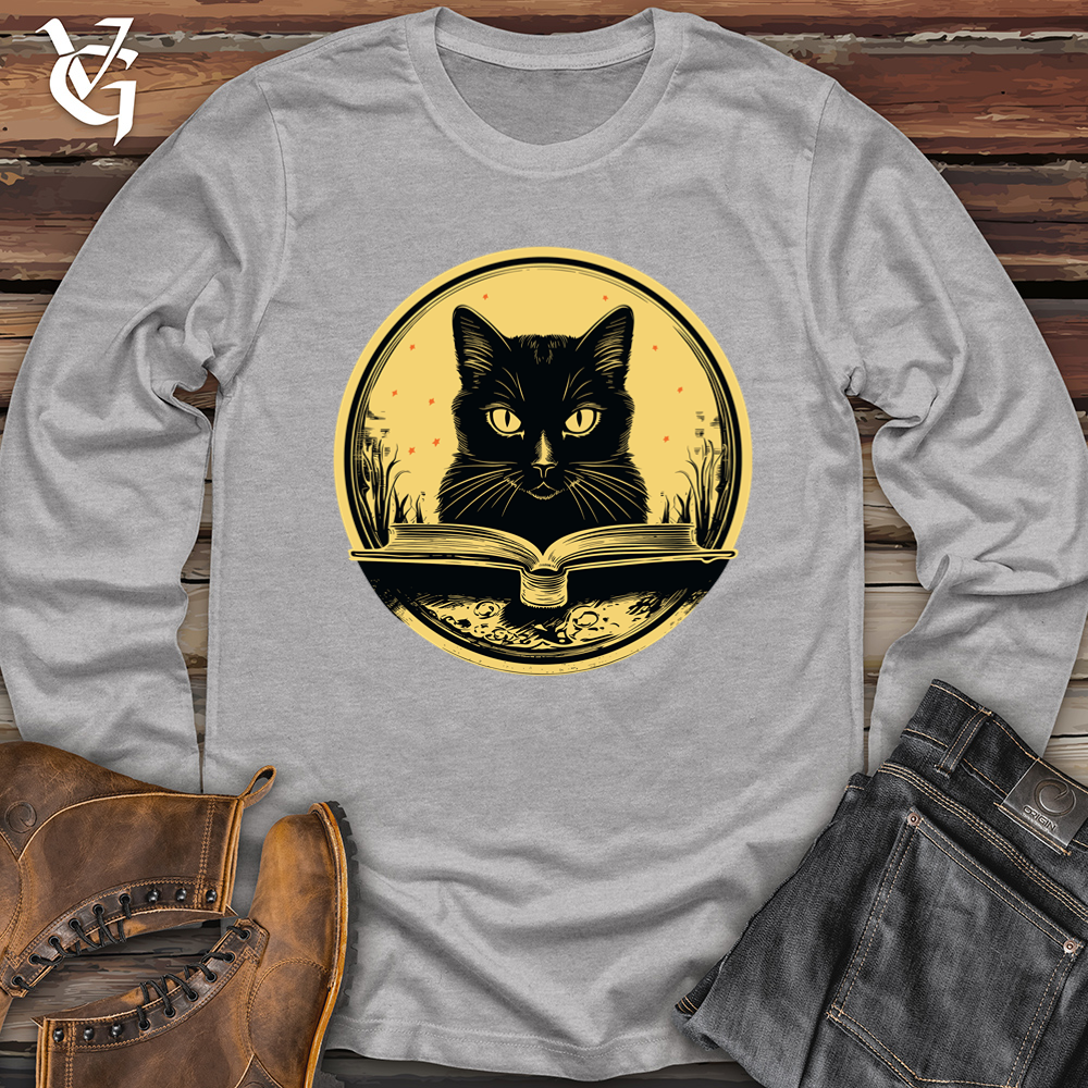 Viking Goods Vintage Bookworm Black Cat Softstyle Long Sleeve Sport Grey / L