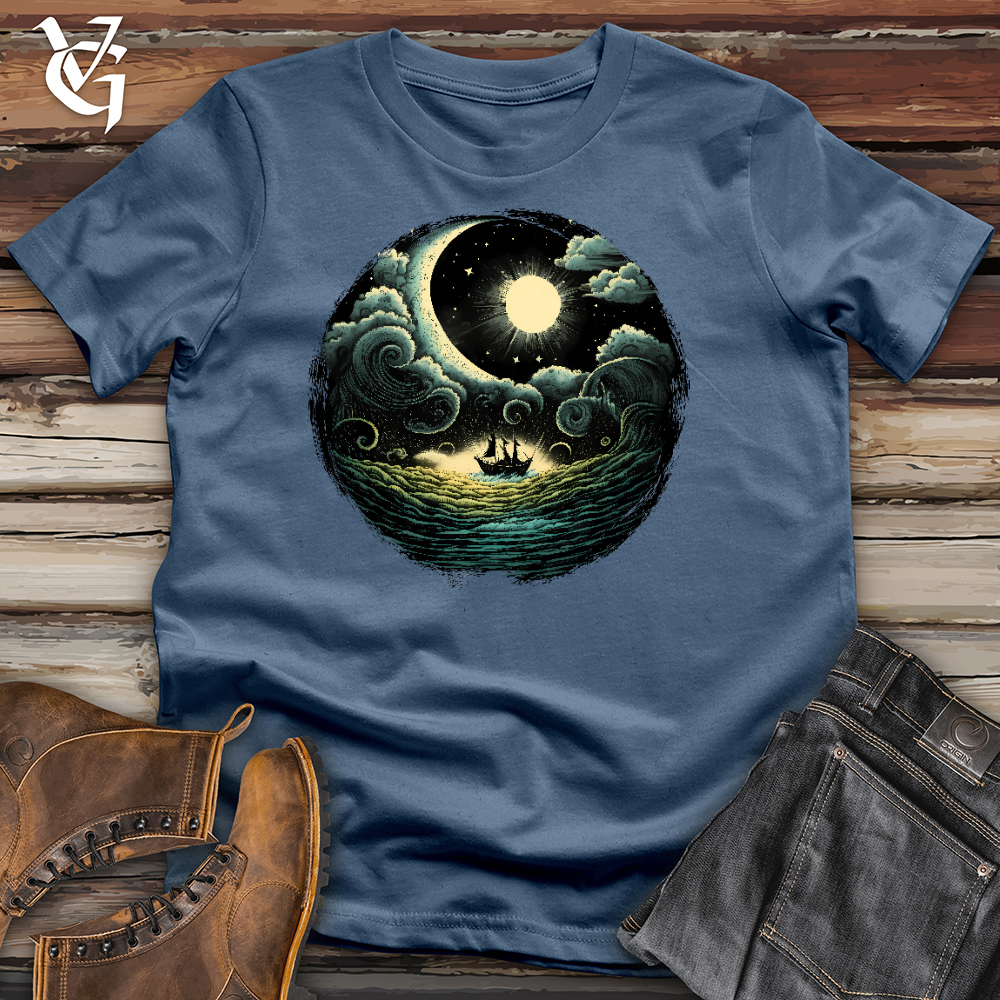 Viking Goods A Boat In The Sea Cotton Tee Steel Blue / L