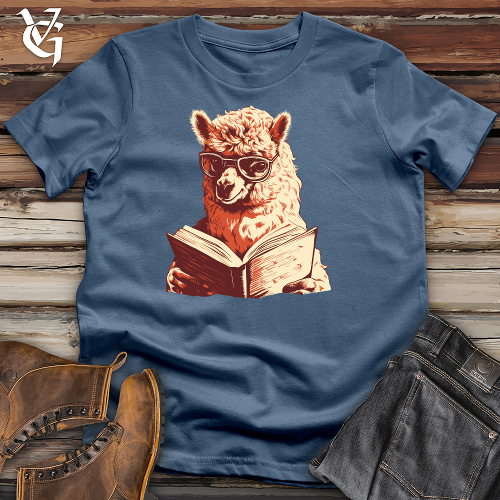 Viking Goods Alpaca Bibliophile Tranquil Read Cotton Tee Steel Blue / L
