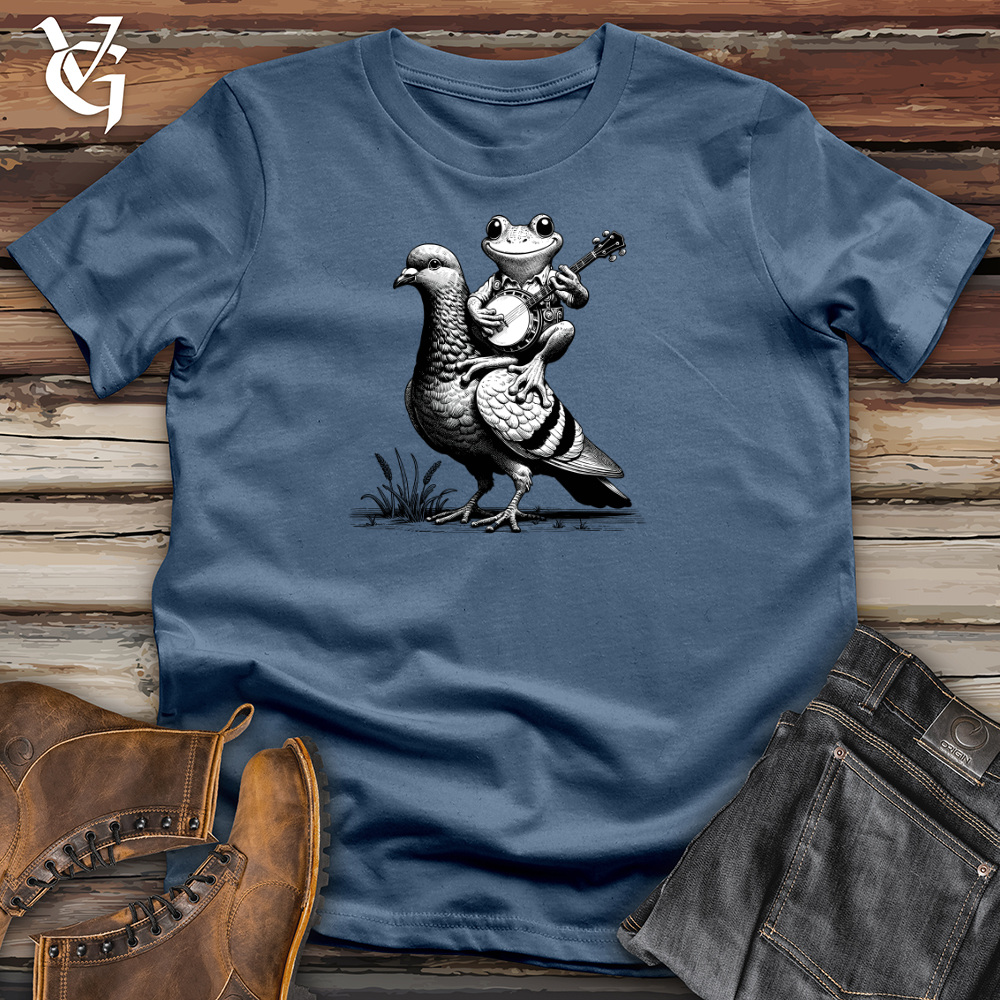 Viking Goods Banjo Frog On a Pigeon Cotton Tee Steel Blue / L
