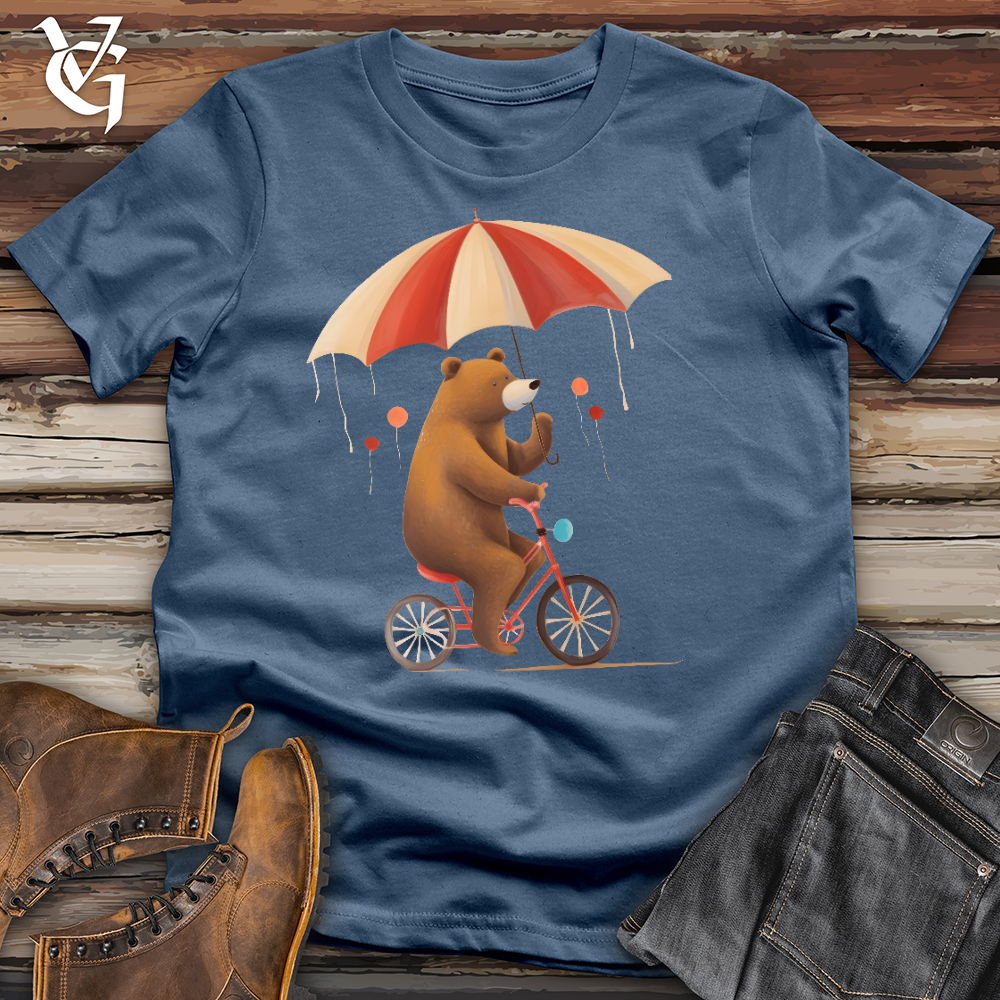 Viking Goods Bear Biking In The Rain Cotton Tee Steel Blue / L