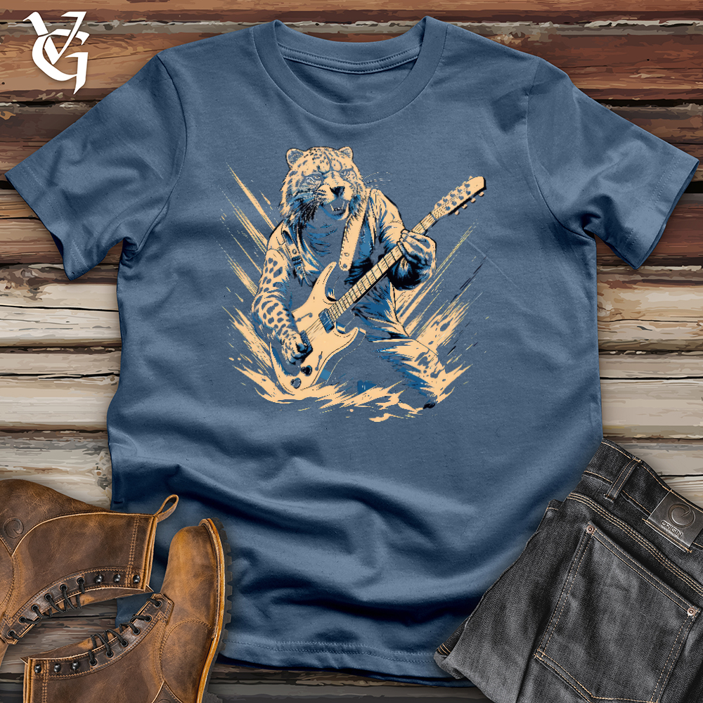 Viking Goods Cheetah Electric Guitarist Cotton Tee Steel Blue / L