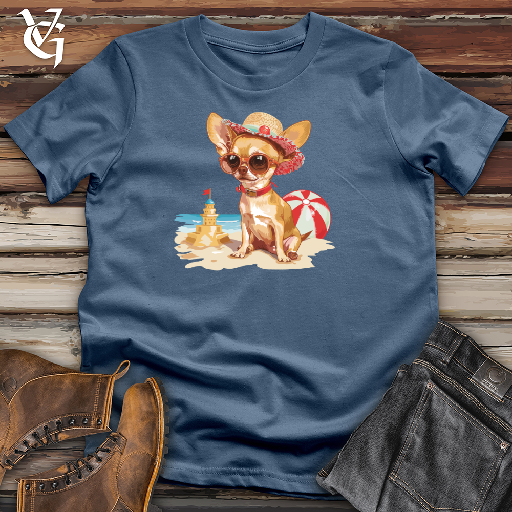 Viking Goods Chihuahua Beachfront Chic Cotton Tee Steel Blue / L