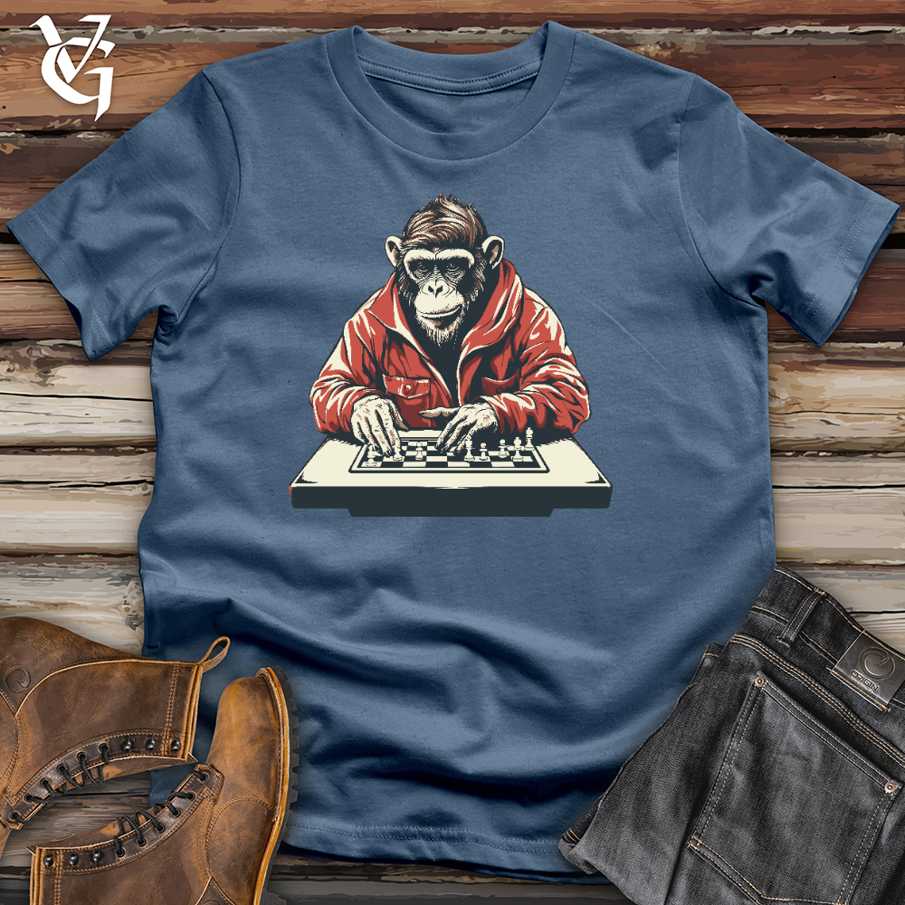 Viking Goods Chimp Playing Chess Cotton Tee Steel Blue / L