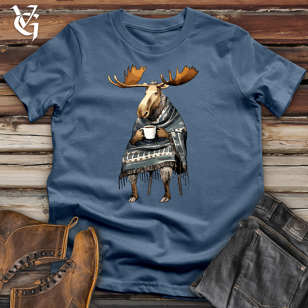 Viking Goods Coffee Drinking Moose Cotton Tee Steel Blue / L