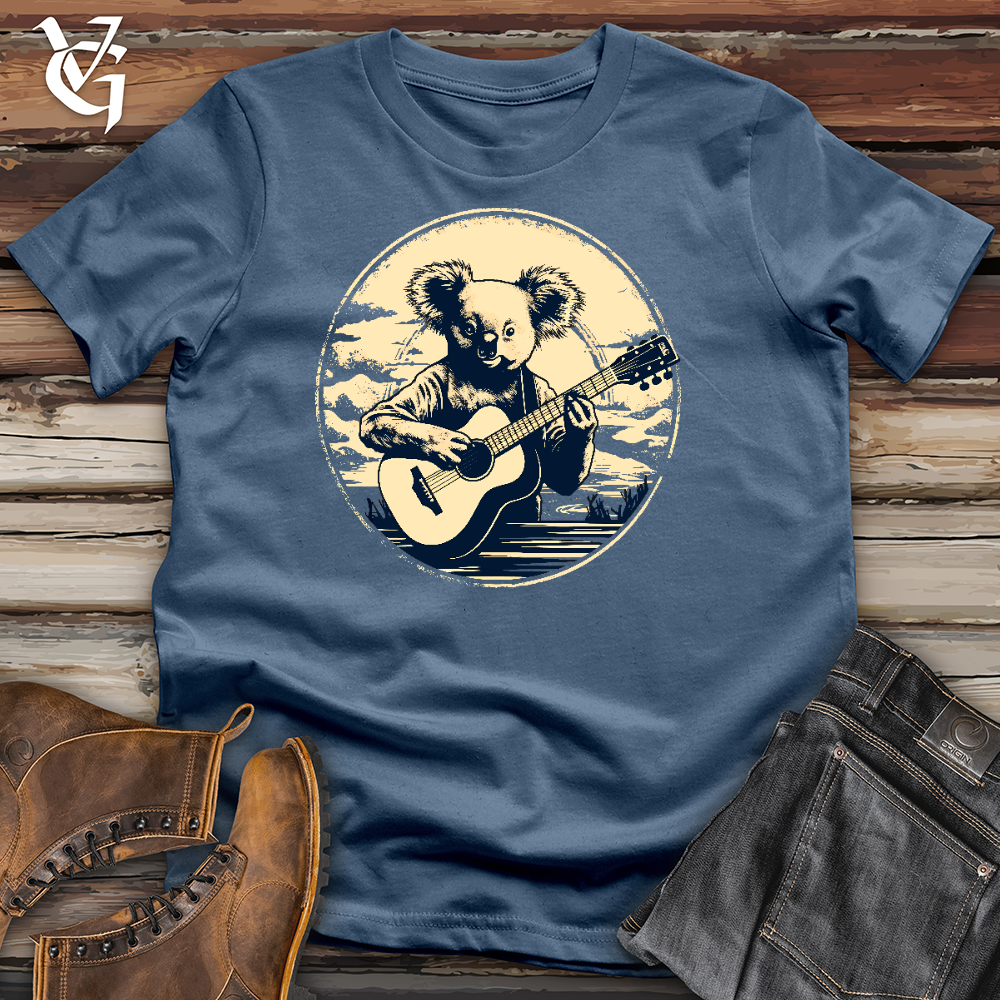 Viking Goods Cute Raccoon Playing Guitar Cotton Tee Steel Blue / L