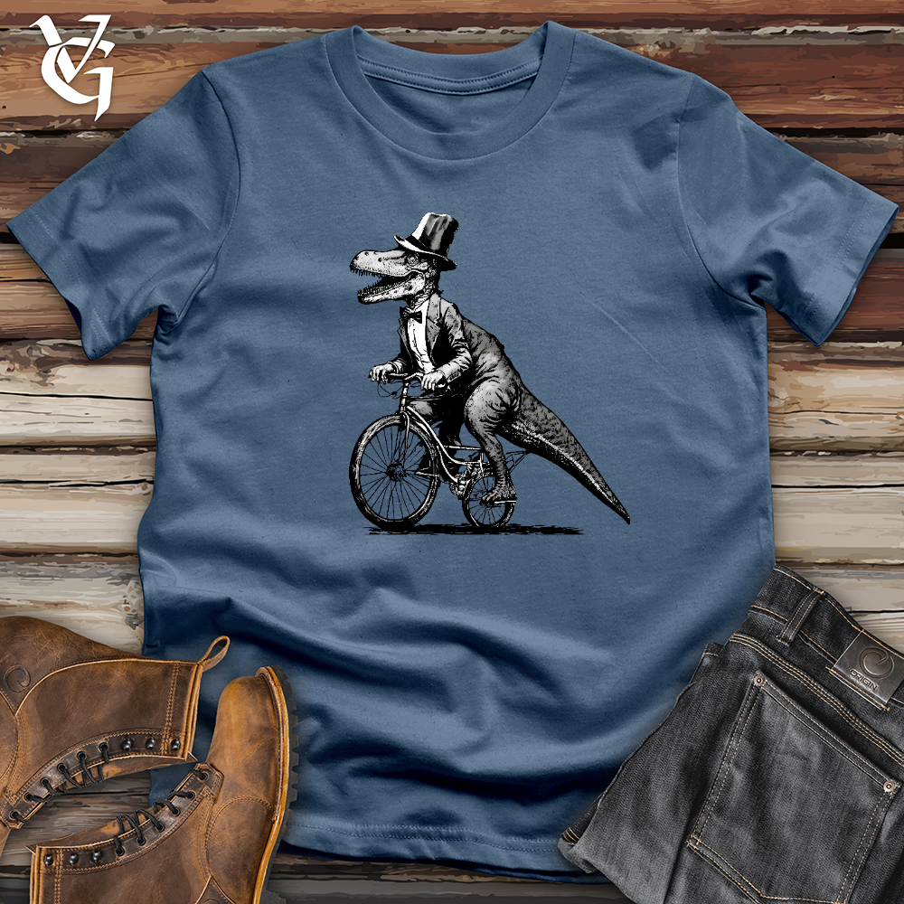 Viking Goods Dinosaur Riding a Bike Cotton Tee Steel Blue / L