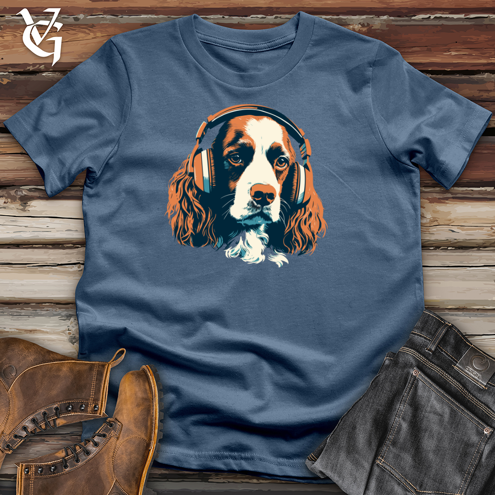 Viking Goods Dog Paw tapping Beats Headphone Harmony Cotton Tee Steel Blue / L