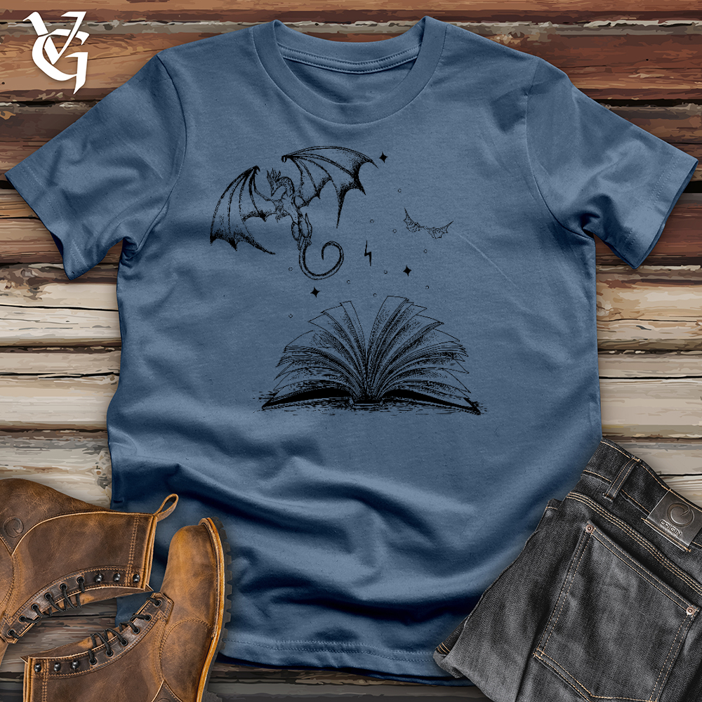 Viking Goods Dragon Book Keeper Cotton Tee Steel Blue / L