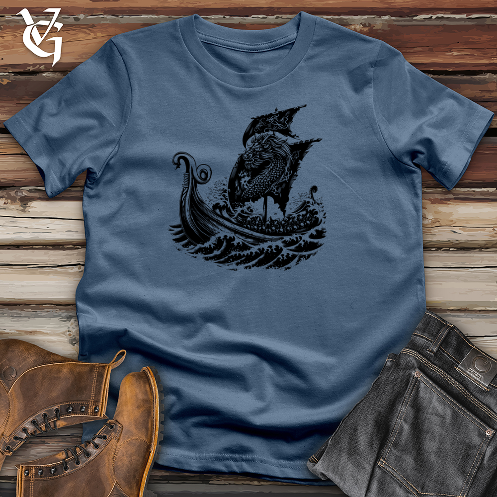 Viking Goods Dragon Ship Voyage Cotton Tee Steel Blue / L
