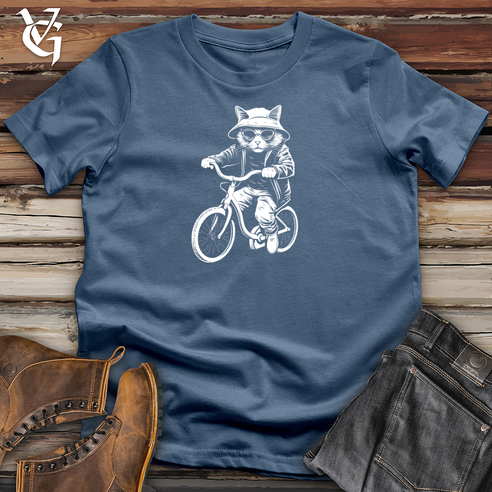 Viking Goods Feline Cycle Whisker Jaunt Adventure Cotton Tee Steel Blue / L
