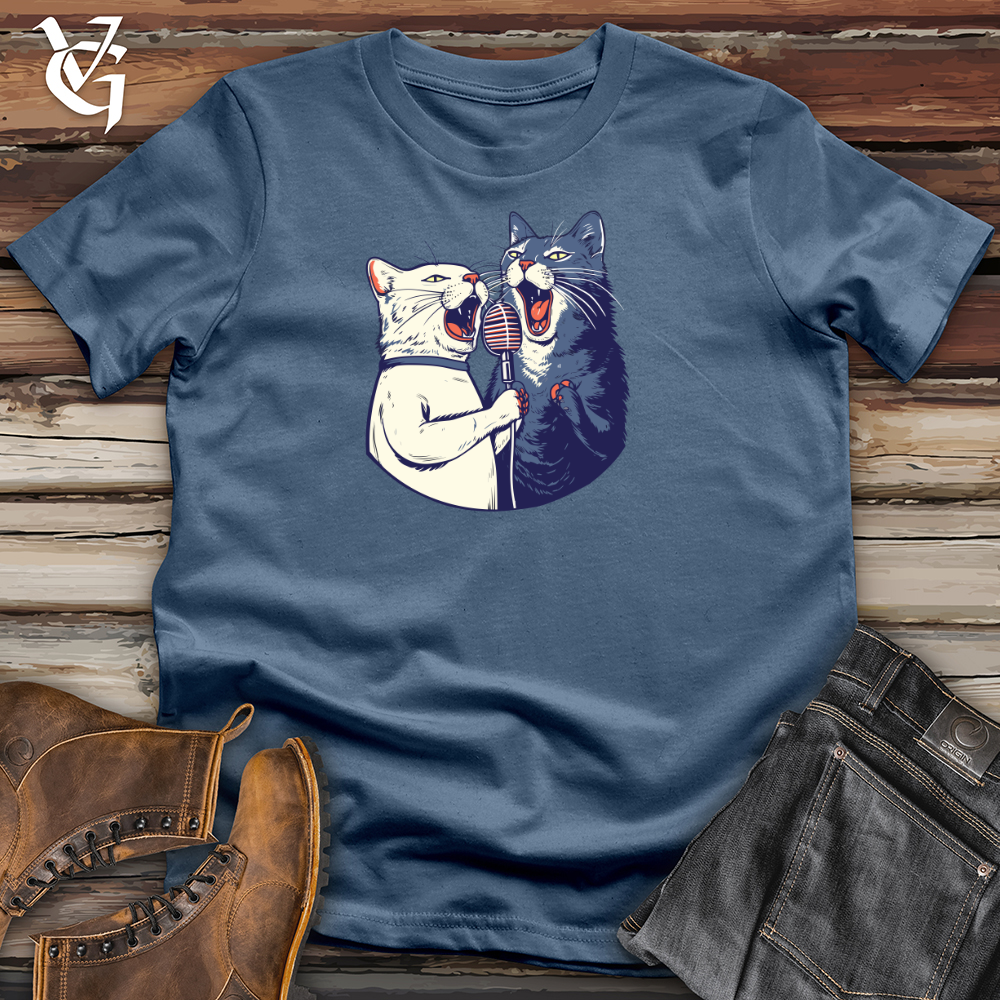Viking Goods Feline Karaoke Serenade Cotton Tee Steel Blue / L