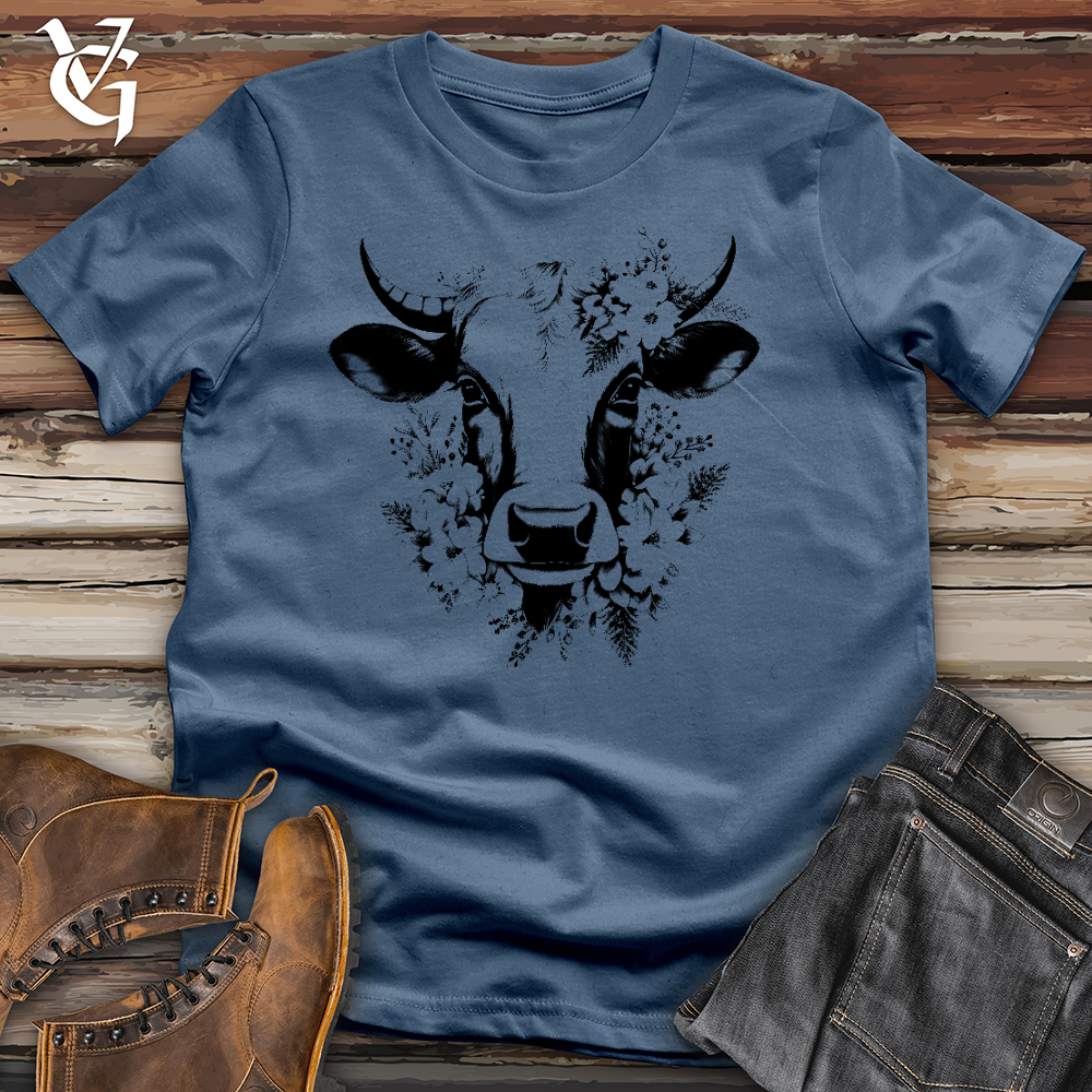 Viking Goods Floral Cow Cotton Tee Steel Blue / L
