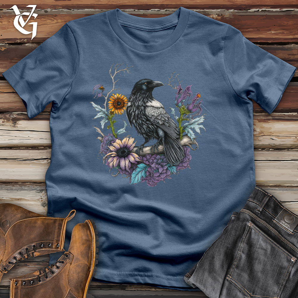 Viking Goods Flower Wreath Raven Cotton Tee Steel Blue / L
