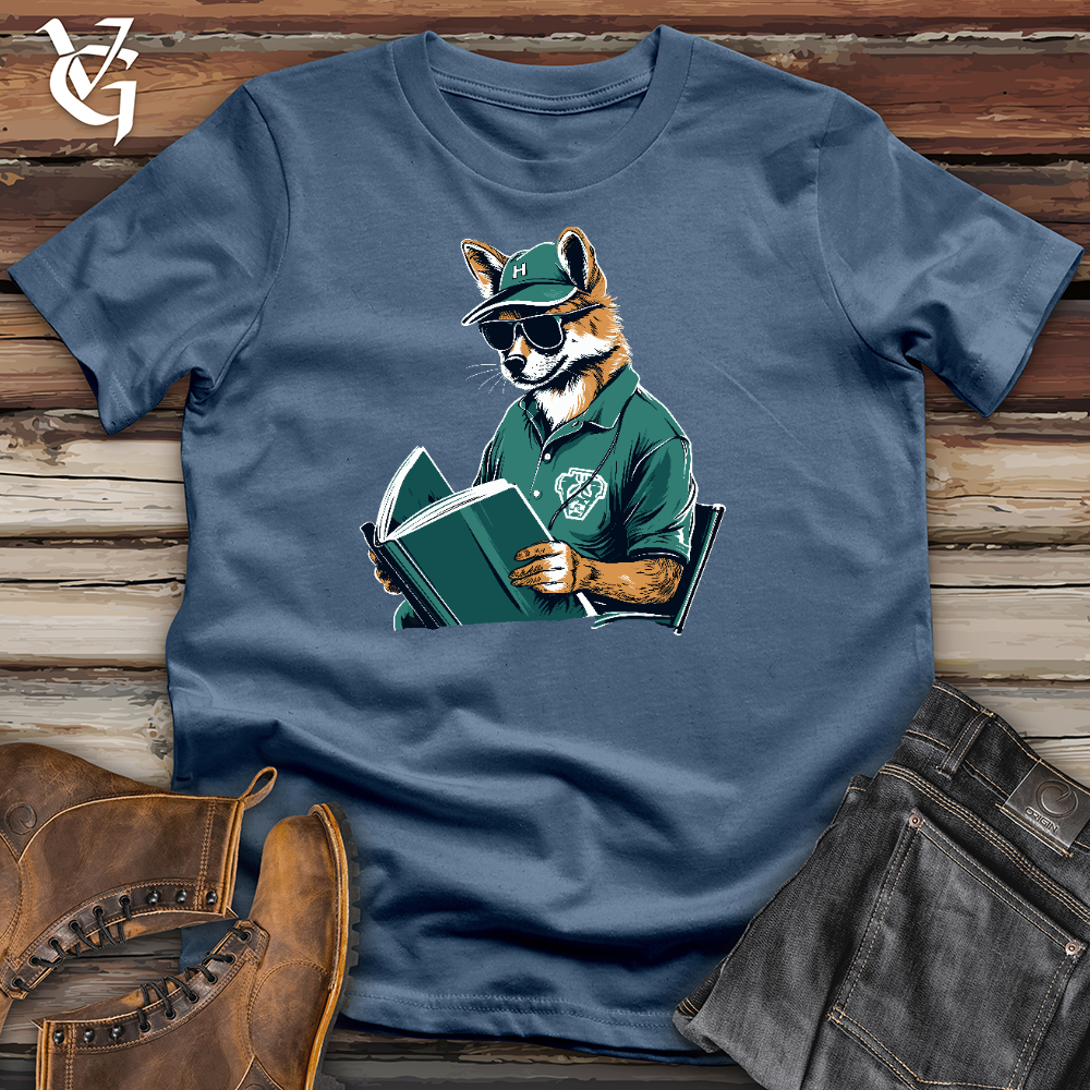 Viking Goods Fox Reading Book Cotton Tee Steel Blue / L