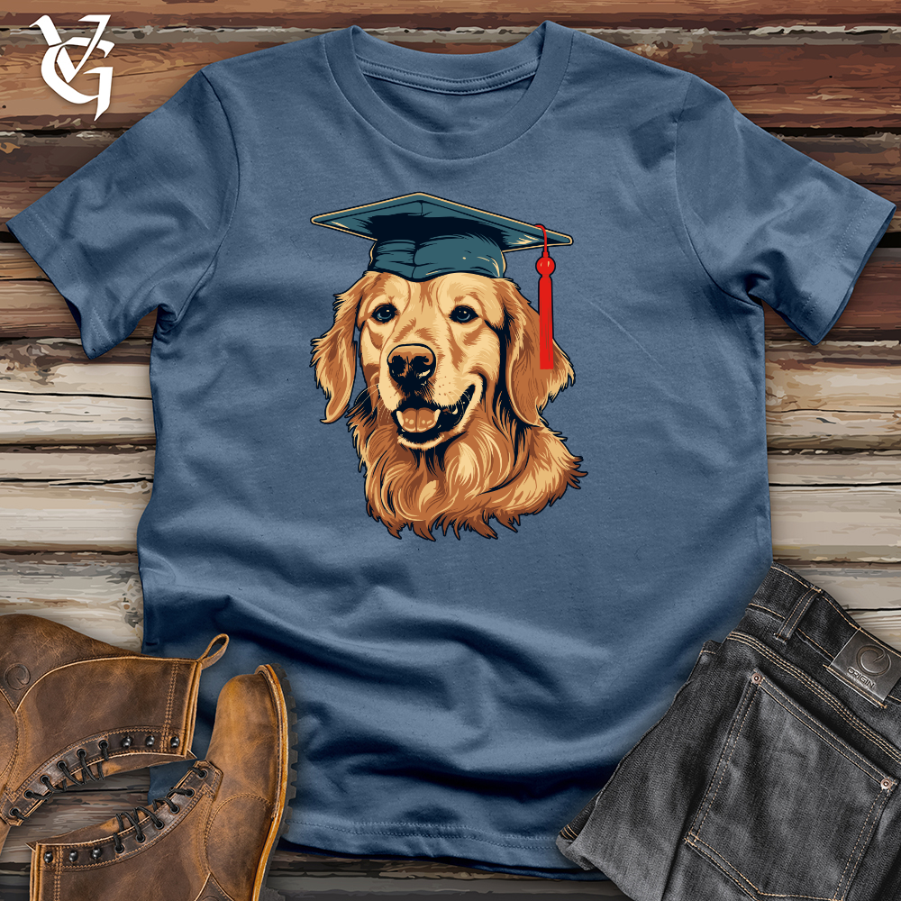 Viking Goods Graduation Celebration Golden Retriever Cotton Tee Steel Blue / L