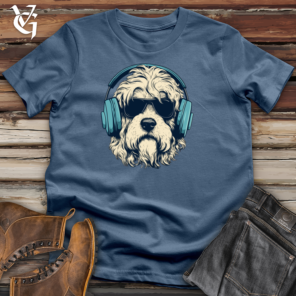 Viking Goods Headphone Rocking Doodle Pooch Cotton Tee Steel Blue / L