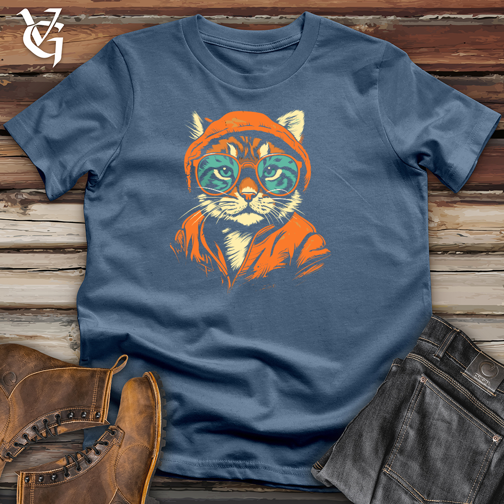 Viking Goods Hipster Cat Attitude Cotton Tee Steel Blue / L
