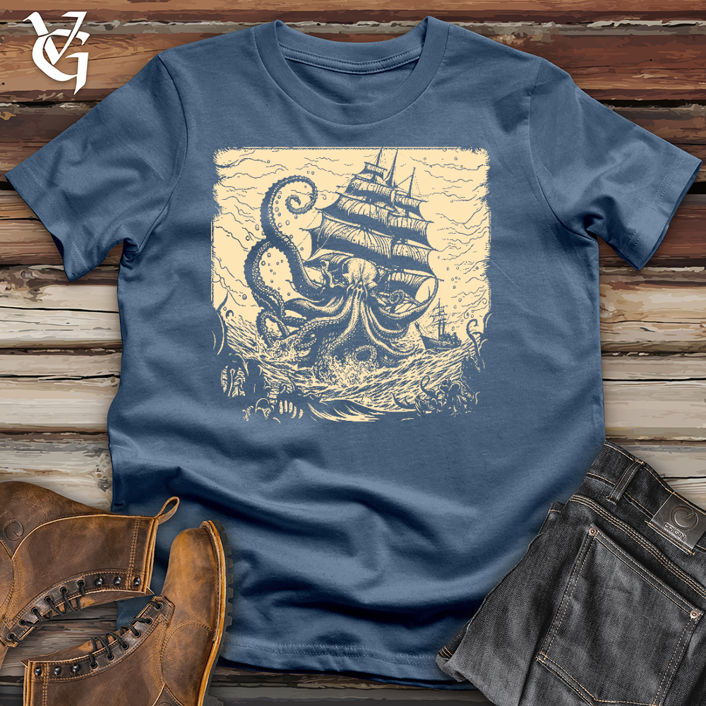 Viking Goods Kraken At Sea Cotton Tee Steel Blue / L