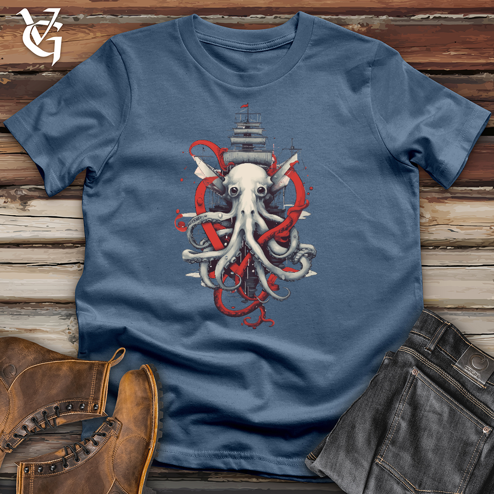Viking Goods Kraken Pirate Ship Cotton Tee Steel Blue / L