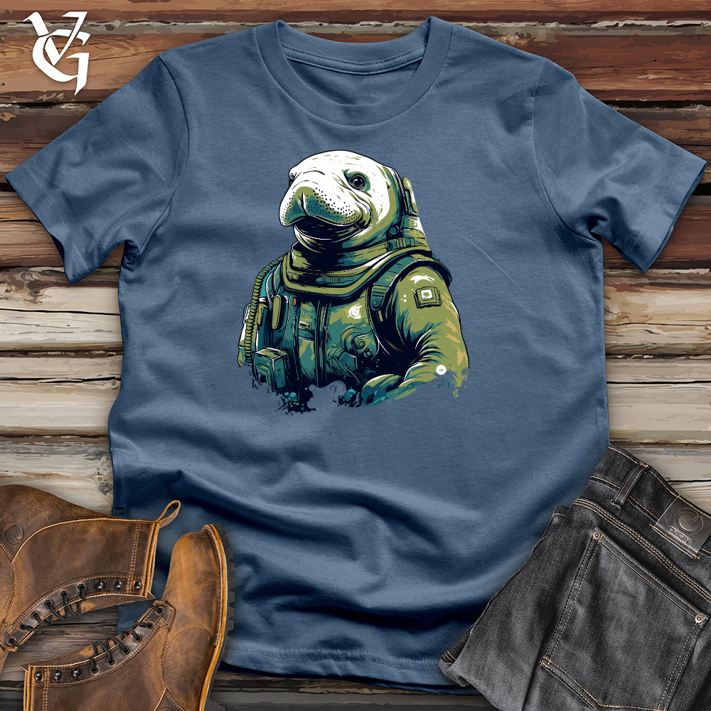 Viking Goods Manatee Astronaut Adventure Cotton Tee Steel Blue / L