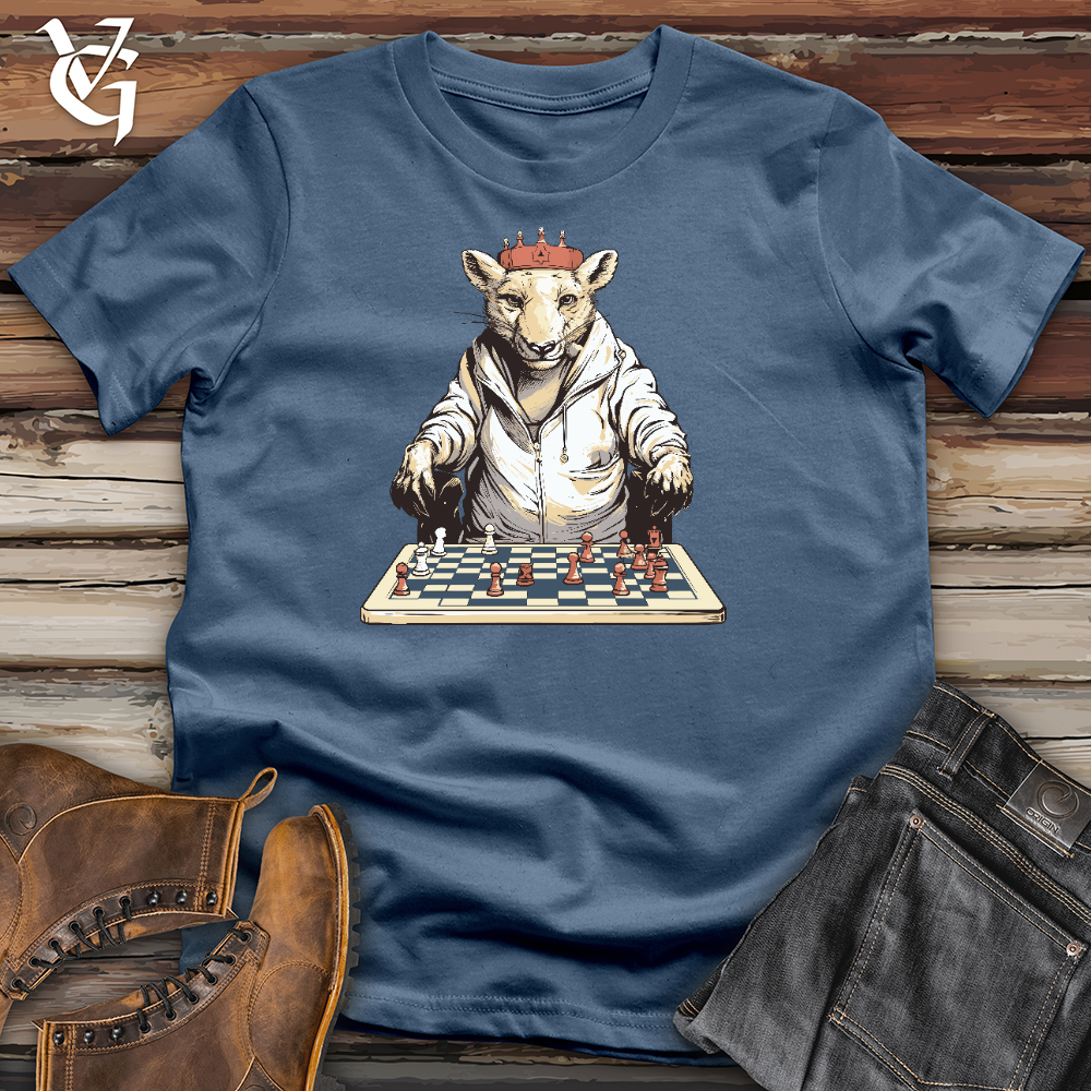Viking Goods Mouse Playing Chess Cotton Tee Steel Blue / L