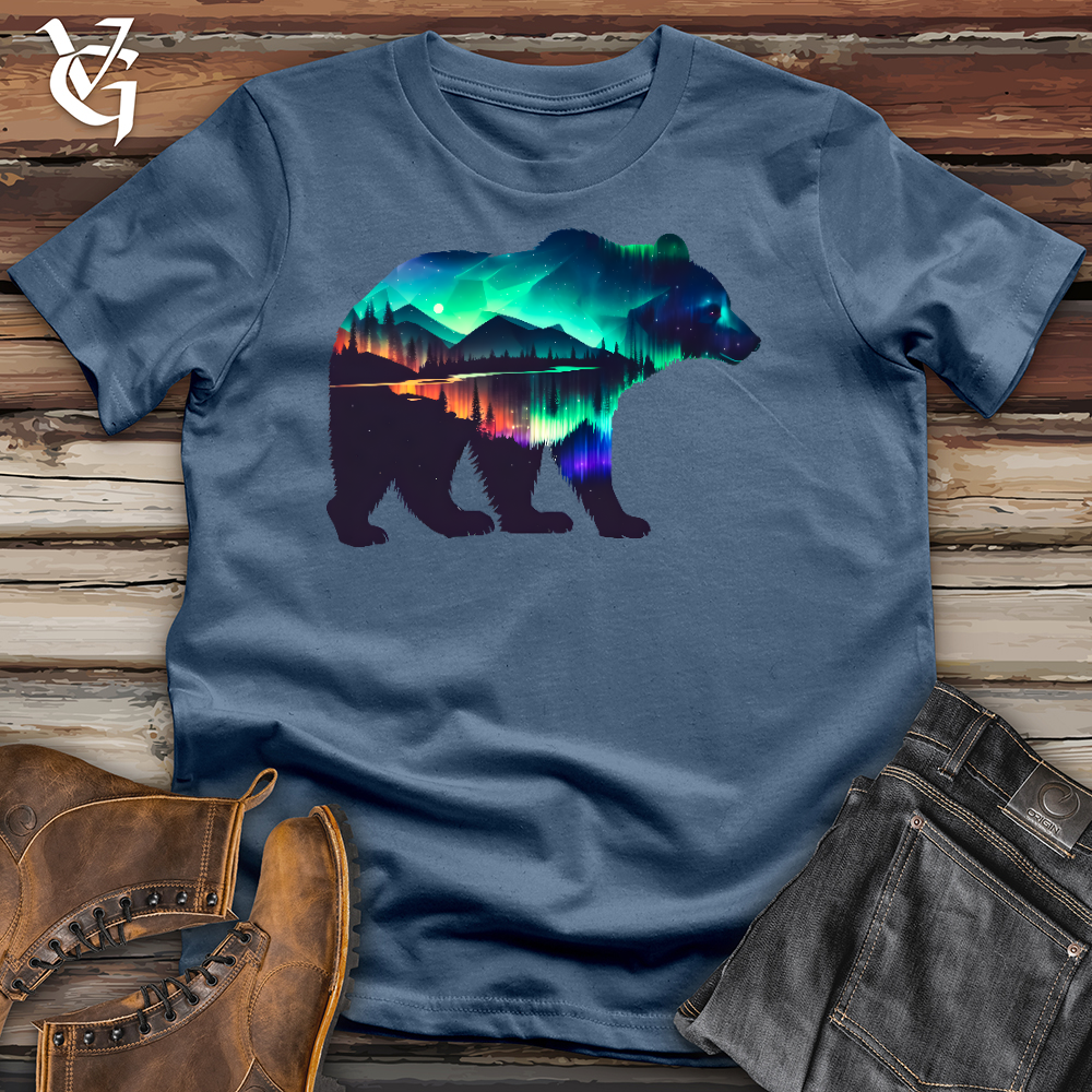 Viking Goods Northern Lights Bear Cotton Tee Steel Blue / L