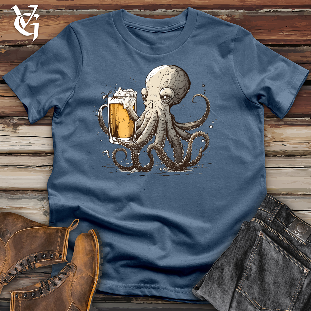 Viking Goods Octopus Happy Hour Cotton Tee Steel Blue / L