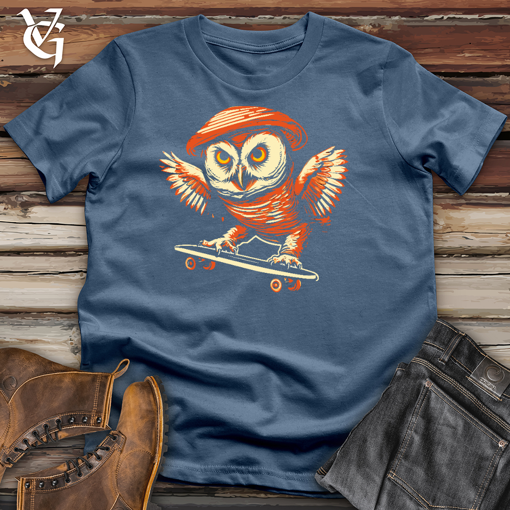 Viking Goods Owl Skate Boarder Cotton Tee Steel Blue / L
