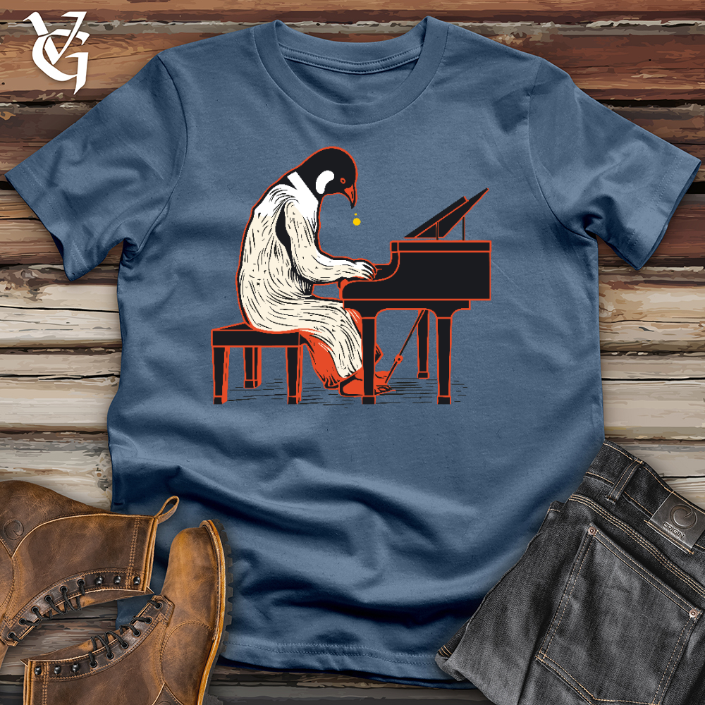 Viking Goods Penguin Playing Piano Cotton Tee Steel Blue / L
