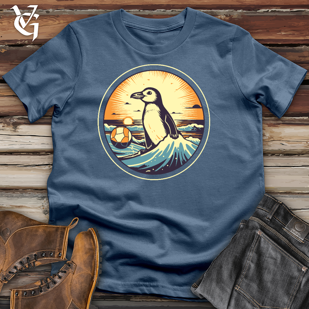 Viking Goods Penguin Playing Volleyball Cotton Tee Steel Blue / L