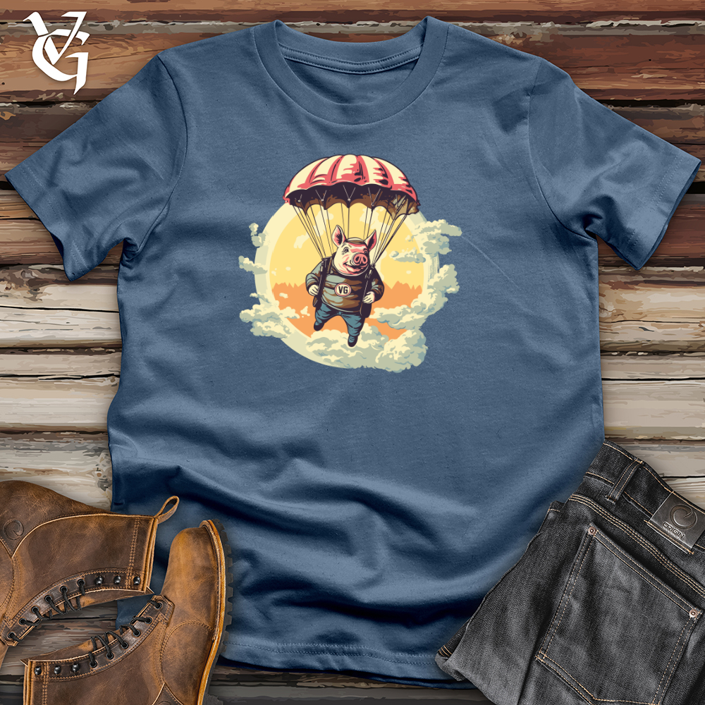 Viking Goods Pig Parachute Skydiving Excursion Cotton Tee Steel Blue / L