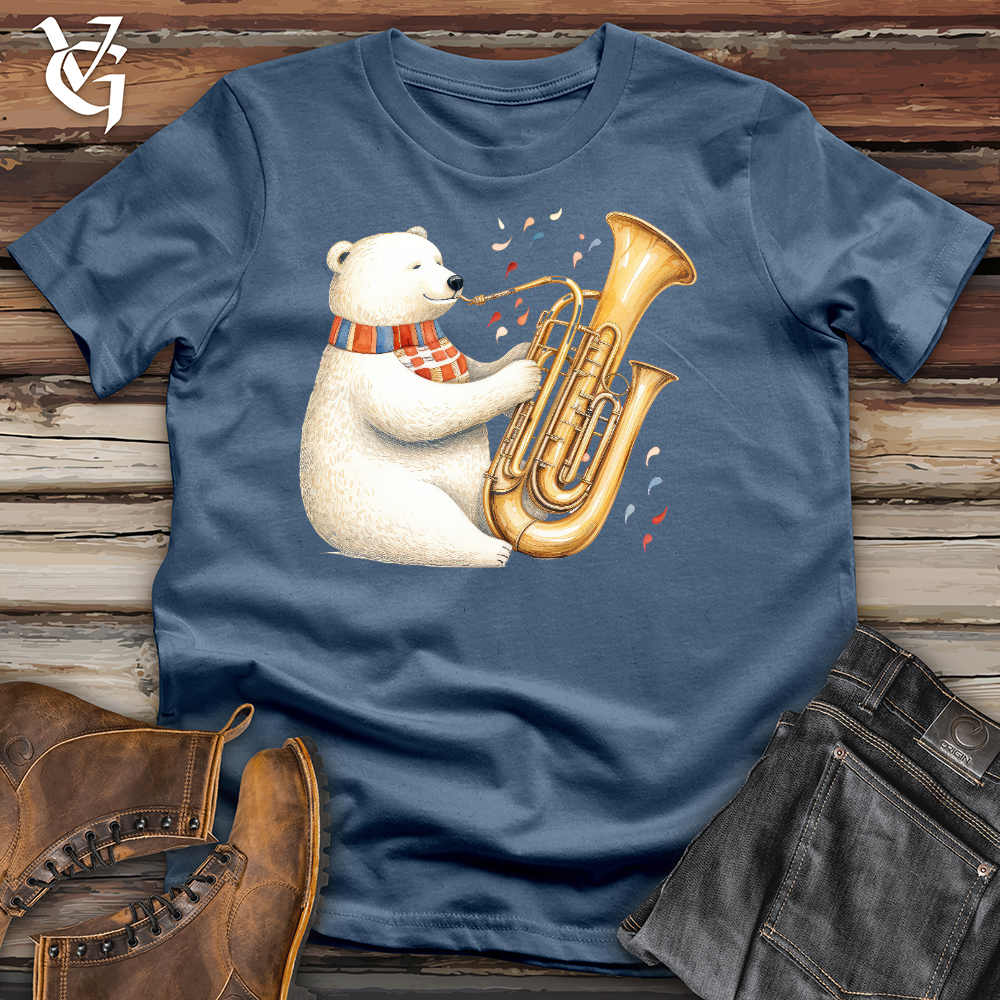 Viking Goods Polar Bear Tuba Player Cotton Tee Steel Blue / L