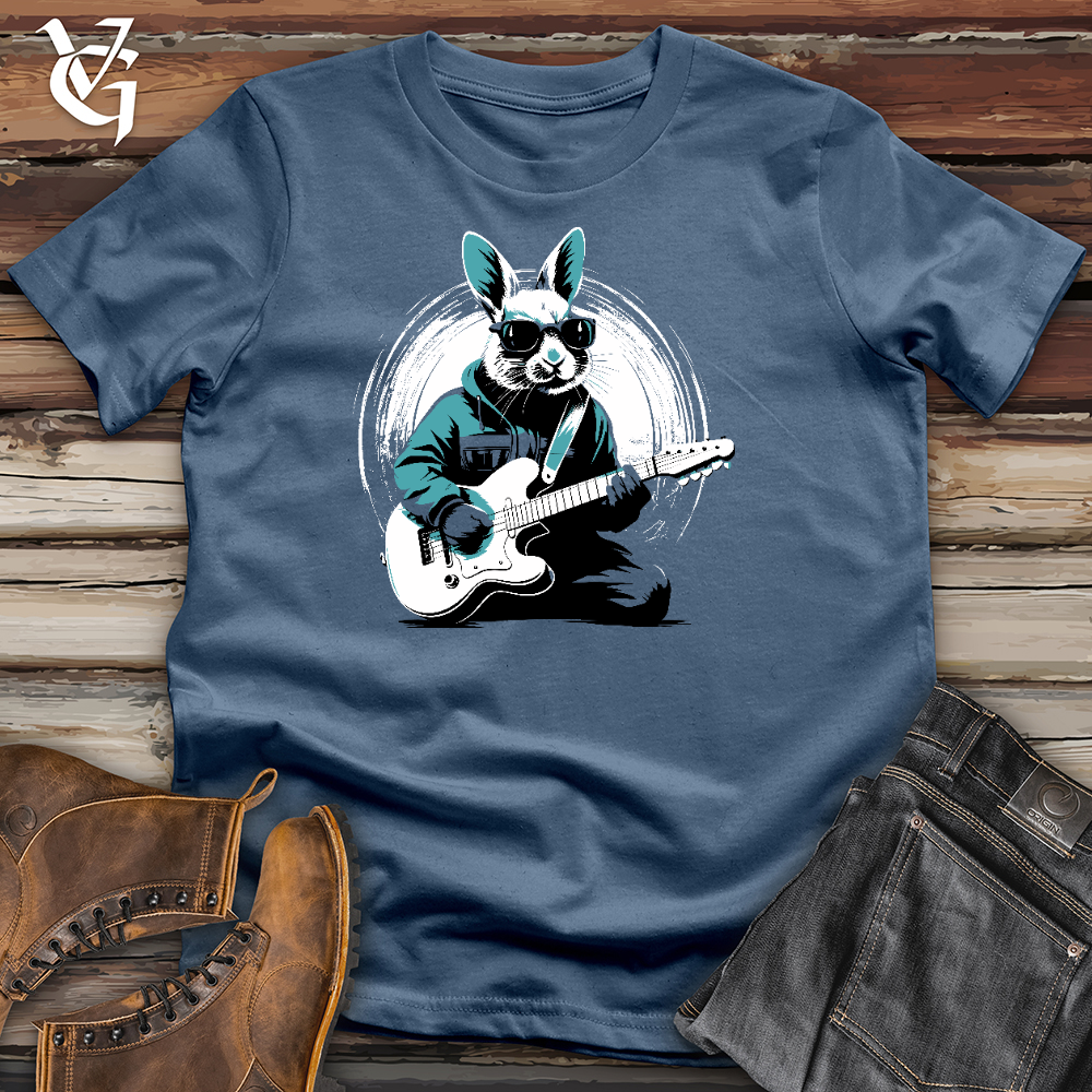 Viking Goods Rabbit Playing Guitar Cotton Tee Steel Blue / L