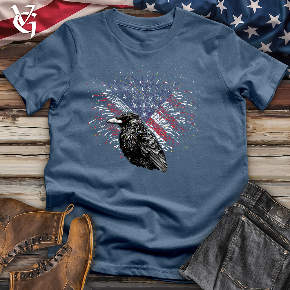 Viking Goods Raven Watching Fireworks Cotton Tee Steel Blue / L